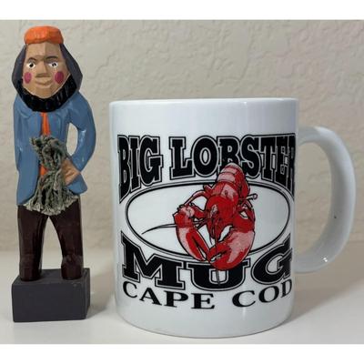 Big Lobster Cape Cod Ceramic Mug & Wood Sailor Massachusetts New England Fishing