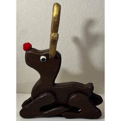 Handmade Wood Rudolph the Red Nosed Reindeer Christmas Decoration Holidays Santa