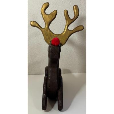 Handmade Wood Rudolph the Red Nosed Reindeer Christmas Decoration Holidays Santa