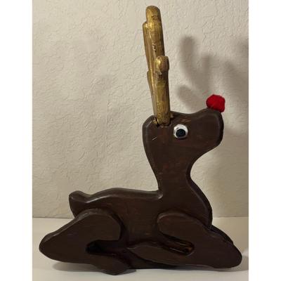 Handmade Wood Rudolph the Red Nosed Reindeer Christmas Decoration Holidays Santa