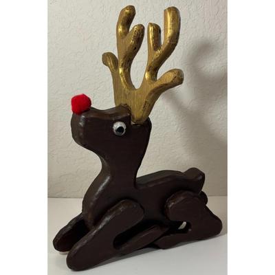 Handmade Wood Rudolph the Red Nosed Reindeer Christmas Decoration Holidays Santa