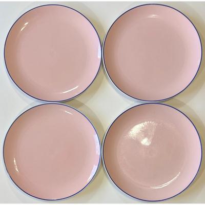 4 Vintage Lenox Domino Technic Dinner Plates Pink Blue Microwave Dishwasher Safe