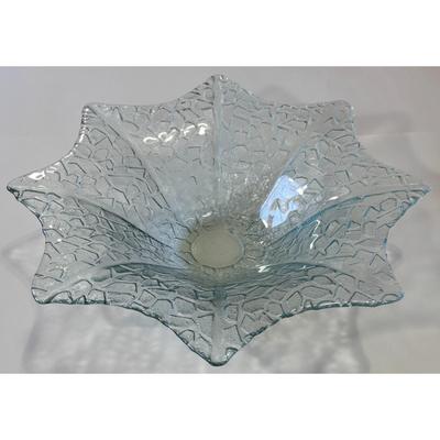 Vintage Blue Tinted Textured Decorative Glass Bowl Centerpiece