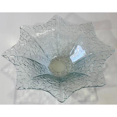 Vintage Blue Tinted Textured Decorative Glass Bowl Centerpiece