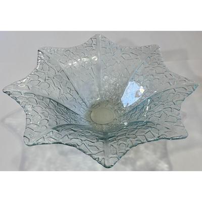 Vintage Blue Tinted Textured Decorative Glass Bowl Centerpiece