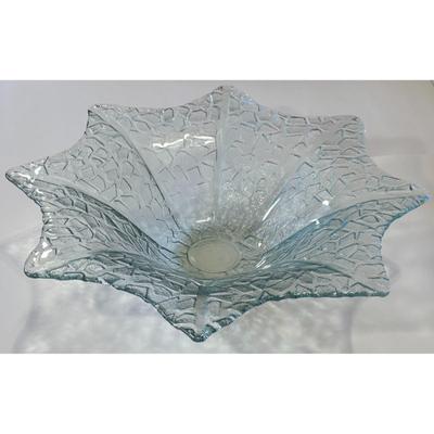 Vintage Blue Tinted Textured Decorative Glass Bowl Centerpiece
