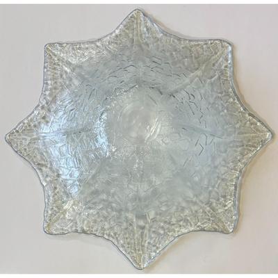 Vintage Blue Tinted Textured Decorative Glass Bowl Centerpiece