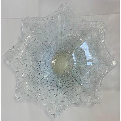 Vintage Blue Tinted Textured Decorative Glass Bowl Centerpiece