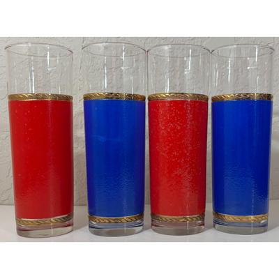 4 Vintage Patriotic Golden Eagle Collins Glasses Red Blue Americana USA