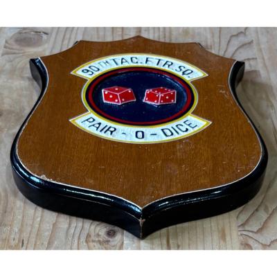 Vintage Vietnam Era 90th Tactical Fighter Sq. Pair-O-Dice Wood Plaque USAF PACAF