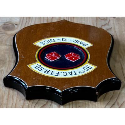 Vintage Vietnam Era 90th Tactical Fighter Sq. Pair-O-Dice Wood Plaque USAF PACAF