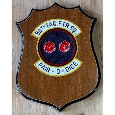 Vintage Vietnam Era 90th Tactical Fighter Sq. Pair-O-Dice Wood Plaque USAF PACAF