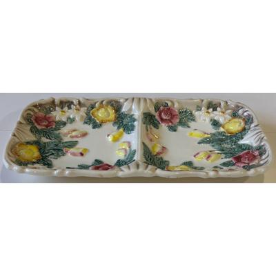 Vintage Norleans Ceramic Rectangular Divided Tray Flowers Floral Made In Japan