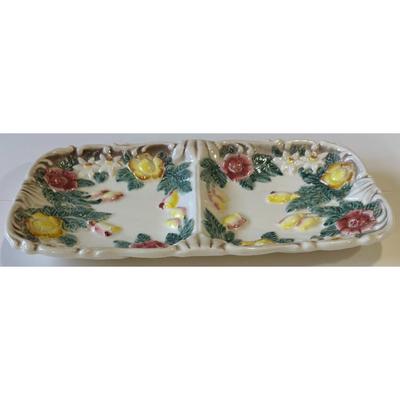 Vintage Norleans Ceramic Rectangular Divided Tray Flowers Floral Made In Japan