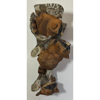 Vintage Masterpiece By Homco Raccoons Ceramic Figurine Made In Mexico