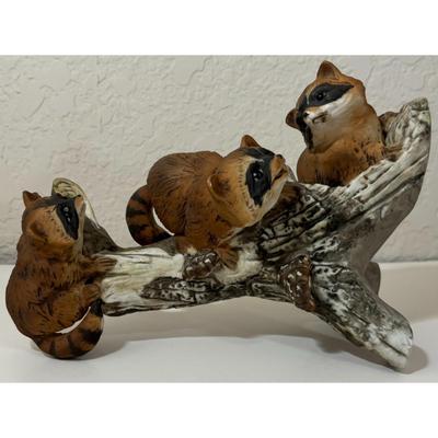 Vintage Masterpiece By Homco Raccoons Ceramic Figurine Made In Mexico