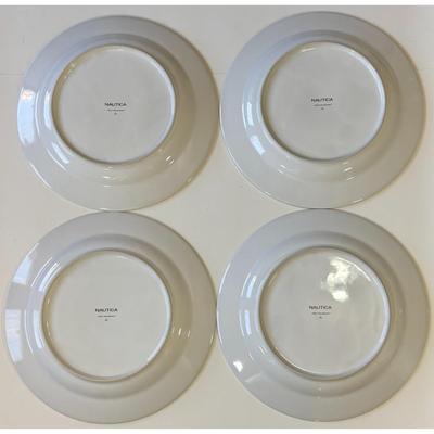 4 Vintage Nautica Tablewares Crew Deck Red Dinner Plates China Beige White