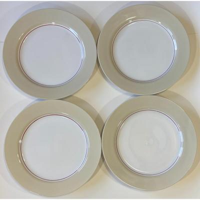 4 Vintage Nautica Tablewares Crew Deck Red Dinner Plates China Beige White