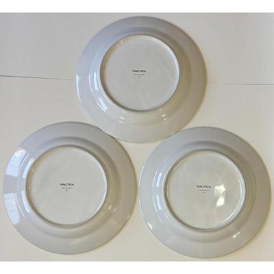 3 Vintage Nautica Tablewares Crew Deck Red Dinner Plates China Beige White