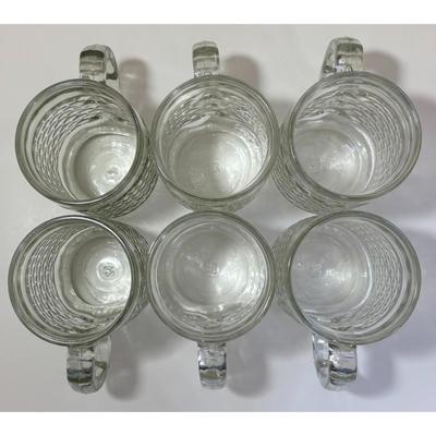 6 Vintage Clear Quilted Diamond Point Pattern Footed Mugs MCM Mid Century