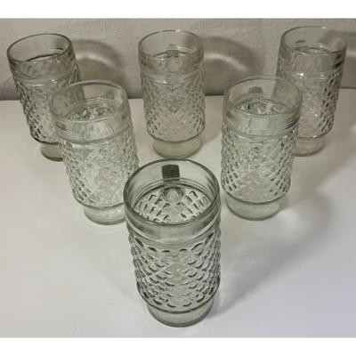 6 Vintage Clear Quilted Diamond Point Pattern Footed Mugs MCM Mid Century