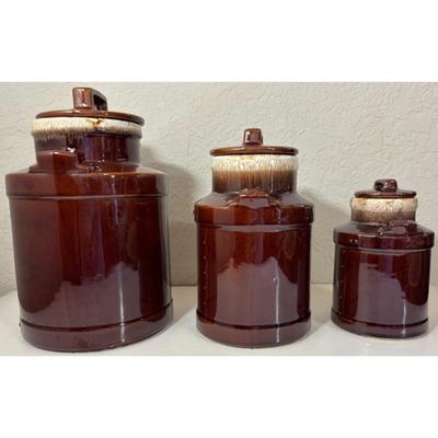 3 Vintage McCoy Brown Milk Can Canisters Jars Made In USA 331, 332, 333