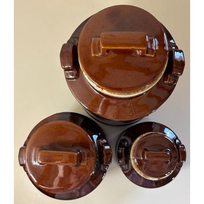 3 Vintage McCoy Brown Milk Can Canisters Jars Made In USA 331, 332, 333