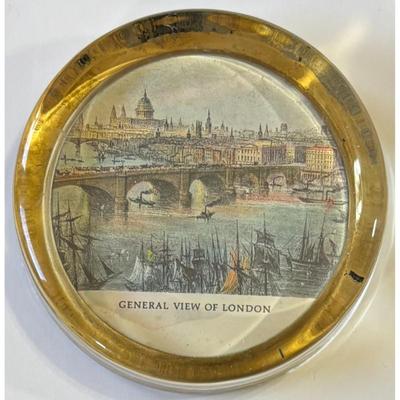 Vintage General View Of London Glass Paperweight River Thames Ships Nautical