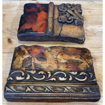 2 Vintage Sharon Kurtz Pottery Wall Art Tile Plaques Panel Block Signed Decor