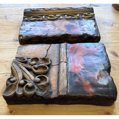 2 Vintage Sharon Kurtz Pottery Wall Art Tile Plaques Panel Block Signed Decor