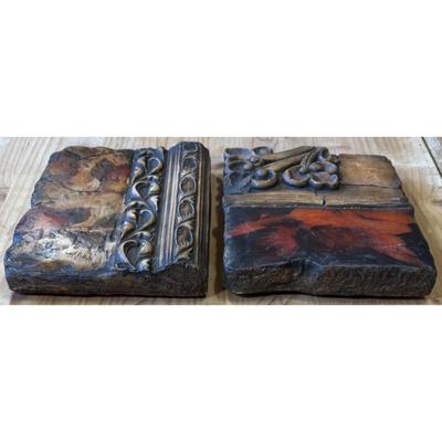 2 Vintage Sharon Kurtz Pottery Wall Art Tile Plaques Panel Block Signed Decor