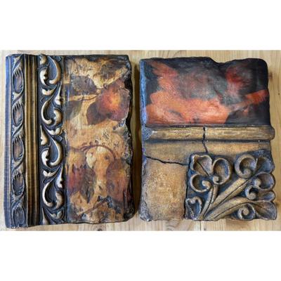 2 Vintage Sharon Kurtz Pottery Wall Art Tile Plaques Panel Block Signed Decor