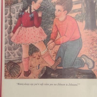 Vintage Johnson & Johnson Advertising Print Framed Behind Glass