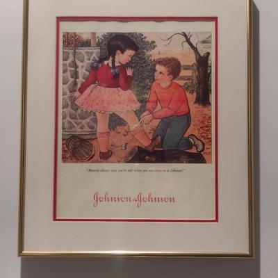 Vintage Johnson & Johnson Advertising Print Framed Behind Glass