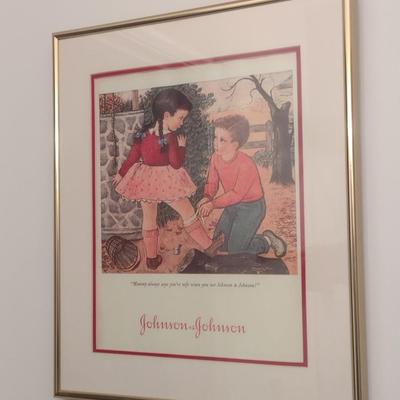 Vintage Johnson & Johnson Advertising Print Framed Behind Glass