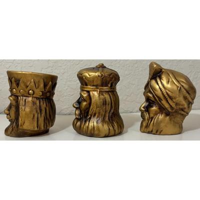 3 Pack of Vintage Dexter's Papier Mache King Heads Gold Royalty Prop Decor