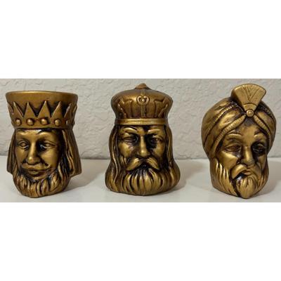 3 Pack of Vintage Dexter's Papier Mache King Heads Gold Royalty Prop Decor