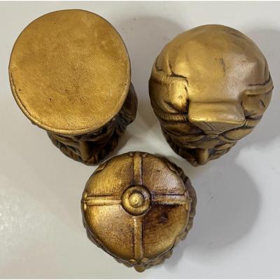 3 Pack of Vintage Dexter's Papier Mache King Heads Gold Royalty Prop Decor
