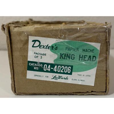 3 Pack of Vintage Dexter's Papier Mache King Heads Gold Royalty Prop Decor