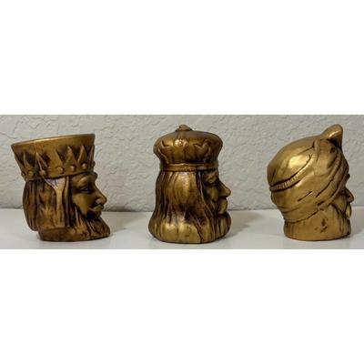 3 Pack of Vintage Dexter's Papier Mache King Heads Gold Royalty Prop Decor