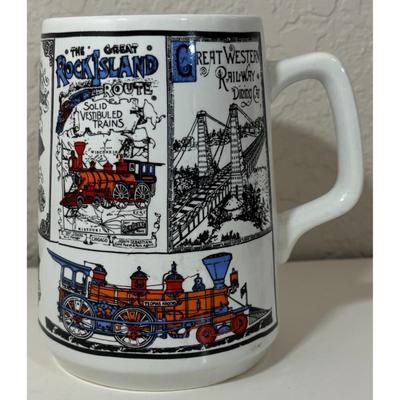 Vintage Train Railroad Mug Made In Japan Great Western Kansas Chicago Burlington