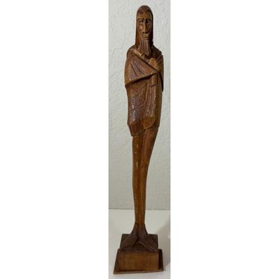 Vintage Wood Carved Statue Medieval Monk Made In Mexico Christian Religious