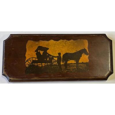 Vintage Wood Plaque Wall Decor Man Woman Horse Buggy Farm Rural Americana