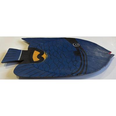 Vintage Handmade Hand Painted Wood Blue Tropical Fish Made In Indonesia