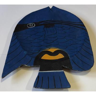 Vintage Handmade Hand Painted Wood Blue Tropical Fish Made In Indonesia