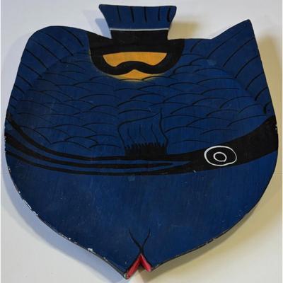 Vintage Handmade Hand Painted Wood Blue Tropical Fish Made In Indonesia