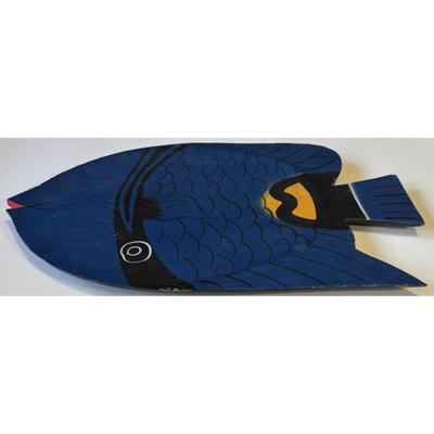 Vintage Handmade Hand Painted Wood Blue Tropical Fish Made In Indonesia