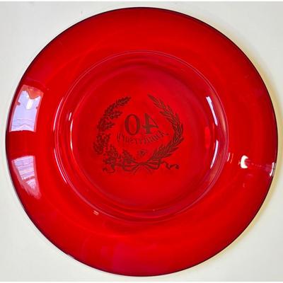 Vintage 40 Anniversary Round Red Glass 10 3/8" Plate Gold Trim & Lettering