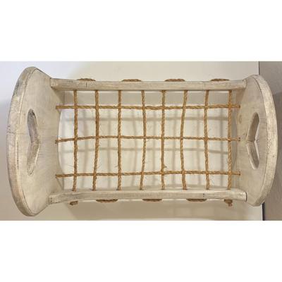 Vintage White Wooden 18.5" Long by 10.75" Wide Doll Rope Bed Hearts Furniture