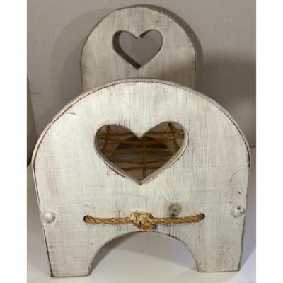 Vintage White Wooden 18.5" Long by 10.75" Wide Doll Rope Bed Hearts Furniture
